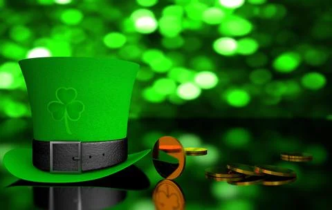 3D rendering Saint Patrick hat with gold coins. St.Patrick 's Day 스톡 일러스트