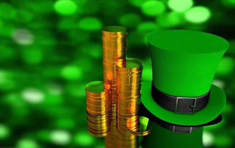 3D rendering Saint Patrick hat with gold coins. St.Patrick 's Day Stock Illustration