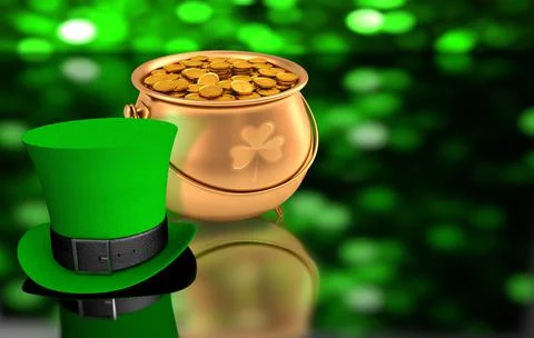 3D rendering Saint Patrick hat with gold coins. St.Patrick 's Day Stock Illustration