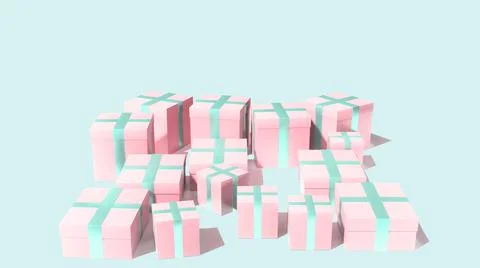 3d rendering of sale concept with gift boxes stacked in heap Illustrazione stock