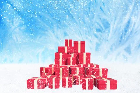 3d rendering of sale concept with gift boxes stacked in heap 库存插图