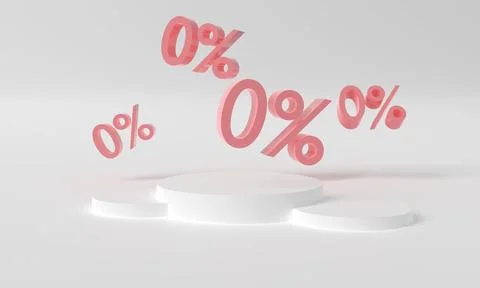 3d rendering Sale mock up zero percent sign podium isolated in white room Illustrazione stock