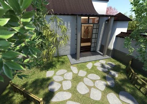 3D Rendering Samurai House Stock Illustration