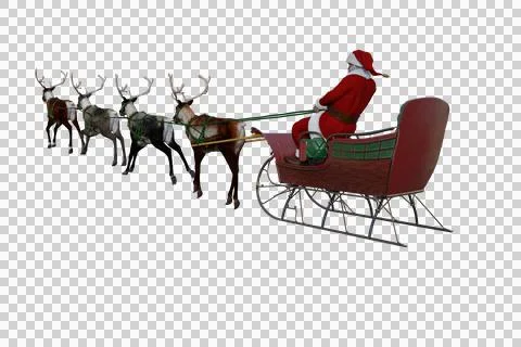 3D rendering of Santa Claus flying in his sleigh pulled by reind Stock Illustration