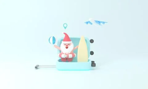 3D rendering Santa Claus on suitcase travel.magic of Summer Christmas イラスト素材