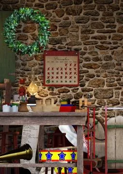 3D Rendering Santas Workshop Illustrazione stock
