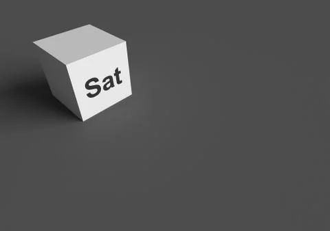 3D RENDERING OF Sat (ABBREVIATION OF SATURDAY) ON WHITE CUBE Ilustração Stock