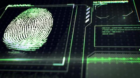 3D rendering of Scanning fingerprint. Interface HUD. Abstract background. Stock Illustration