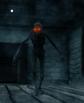 3d rendering of a scary monster creatures in a haunted house Stock Illustration