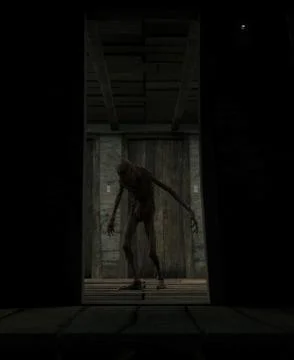 3d rendering of a scary monster creatures in a haunted house Stock Illustration