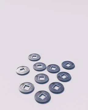 3D rendering of scattered silver Chinese coins Stock Illustration