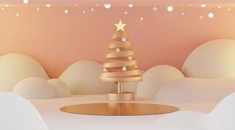 3d rendering scene of Christmas holiday concept decorate with tree and disp.. Stock Illustration
