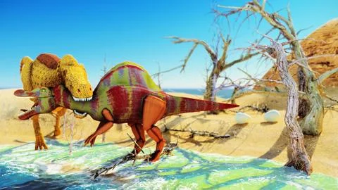 3D rendering scene of the giant dinosaur Illustrazione stock