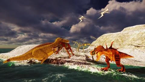 3D rendering scene of the giant dinosaur 库存插图