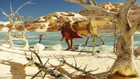 3D rendering scene of the giant dinosaur Stock Illustration