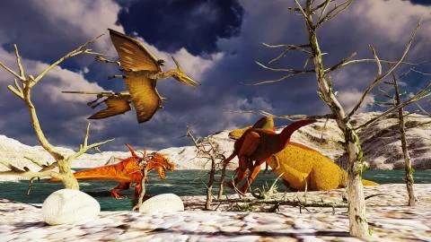 3D rendering scene of the giant dinosaur Stock Illustration
