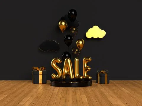 3d rendering scene with glossy golden sale. Stock Illustration
