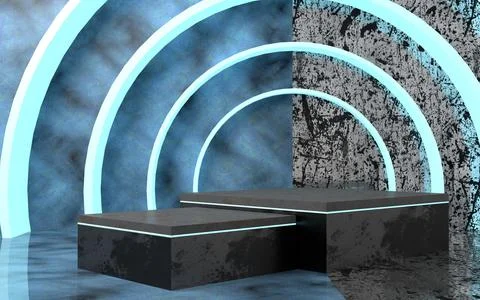 3d rendering schene in cosmic style with two rectangle podium for product. With Stock Illustration