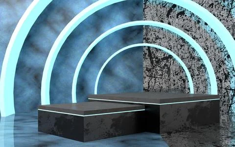 3d rendering schene in cosmic style with two rectangle podium for product. With Stock Illustration