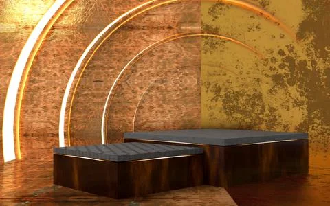 3d rendering schene with gold grunge eements and podium Stock Illustration