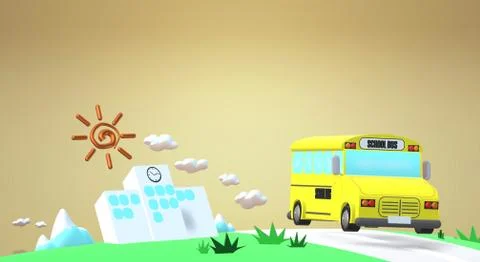 3d rendering school bus on road back to school content.. Stock Illustration