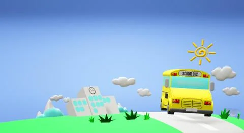 3d rendering school bus on road back to school content.. Stock Illustration