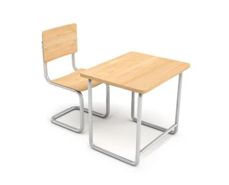 3d rendering of a school desk and chair both are made of iron and light wood Stock Illustration