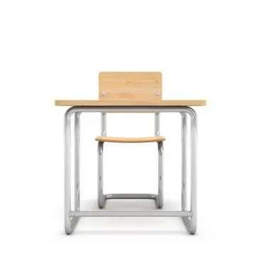 3d rendering of a school desk and chair both are made of iron and light wood Stock Illustration