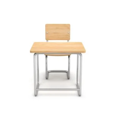 3d rendering of a school desk and chair both are made of iron and light wood イラスト素材