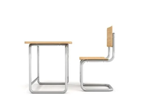 3d rendering of a school desk and chair both are made of iron and light wood Stock Illustration