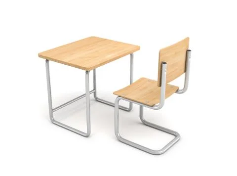 3d rendering of a school desk and chair both are made of iron and light wood Illustration