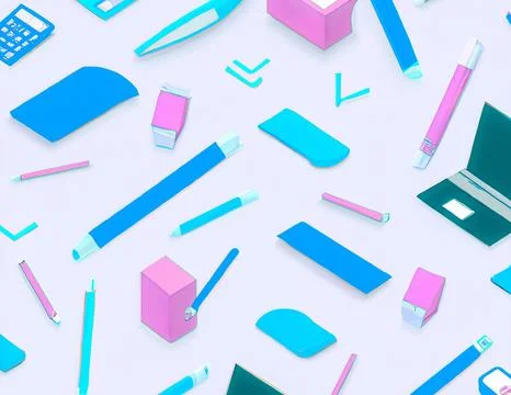 3d rendering of school objects on a white background. 库存插图
