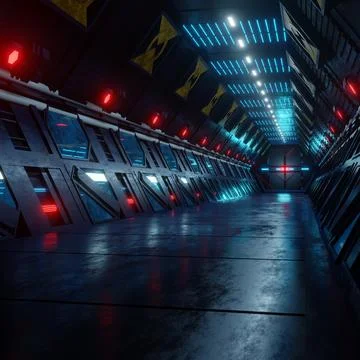 3d rendering sci-fi background futuristic hallway Stock Illustration