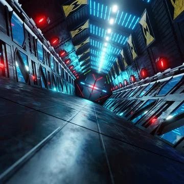 3d rendering sci-fi background futuristic hallway Stock Illustration