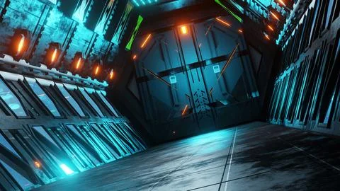3d rendering sci-fi background futuristic hallway Stock Illustration