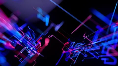 3d rendering sci-fi bg like abstract hologram. Multicolor neon glow lines form 스톡 일러스트