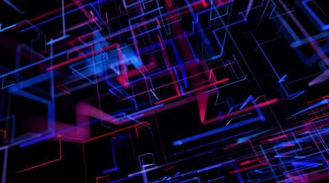 3d rendering sci-fi bg like abstract hologram. Multicolor neon glow lines form Stock Illustration