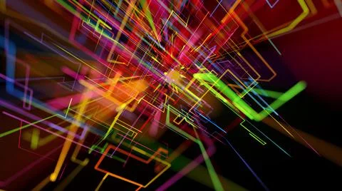 3d rendering sci-fi bg like abstract hologram. Multicolor neon glow lines form Illustrazione stock