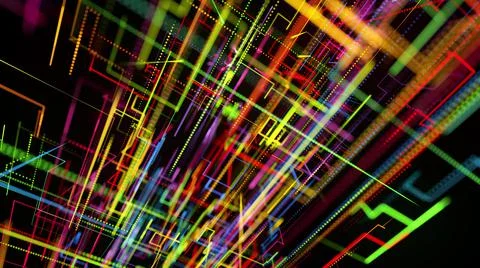 3d rendering sci-fi bg like abstract hologram. Multicolor neon glow lines form Illustrazione stock