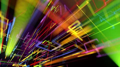3d rendering sci-fi bg like abstract hologram. Multicolor neon glow lines form Stock Illustration