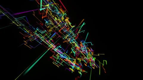 3d rendering sci-fi bg like abstract hologram. Multicolor neon glow lines form Illustrazione stock