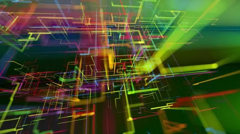 3d rendering sci-fi bg like abstract hologram. Multicolor neon glow lines form Illustrazione stock