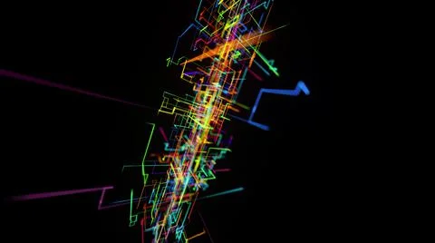 3d rendering sci-fi bg like abstract hologram. Multicolor neon glow lines form Stock Illustration