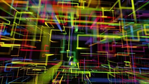 3d rendering sci-fi bg like abstract hologram. Multicolor neon glow lines form Stock Illustration