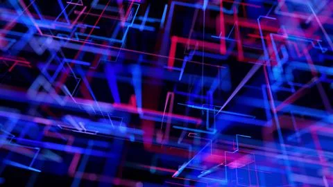 3d rendering sci-fi bg like abstract hologram. Multicolor neon glow lines form Illustrazione stock