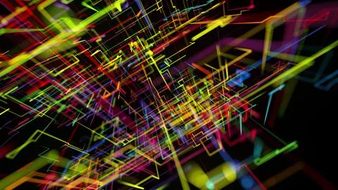 3d rendering sci-fi bg like abstract hologram. Multicolor neon glow lines form Illustrazione stock
