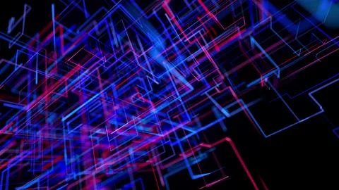 3d rendering sci-fi bg like abstract hologram. Multicolor neon glow lines form Stock Illustration