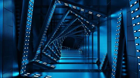 3D rendering of a sci-fi empty hallway in the future space 스톡 일러스트