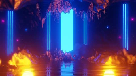 3D rendering. Sci Fi modern futuristic bright space planet with rings. Abstra Stock Illustration