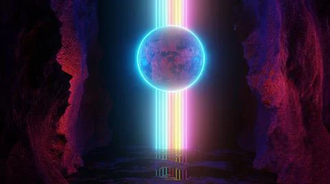 3D rendering. Sci Fi modern futuristic bright space planet with rings. Abstra Stock Illustration